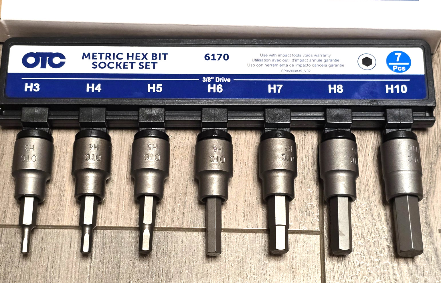 OTC Tools 6170, 7pc 3/8 dr Metric Super Hex Bit Socket Driver Set 3-10mm