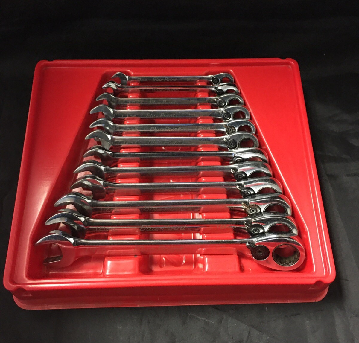 Blue Point 12 Pc Metric 15° Offset Ratcheting Combination Wrench Set BOERM712