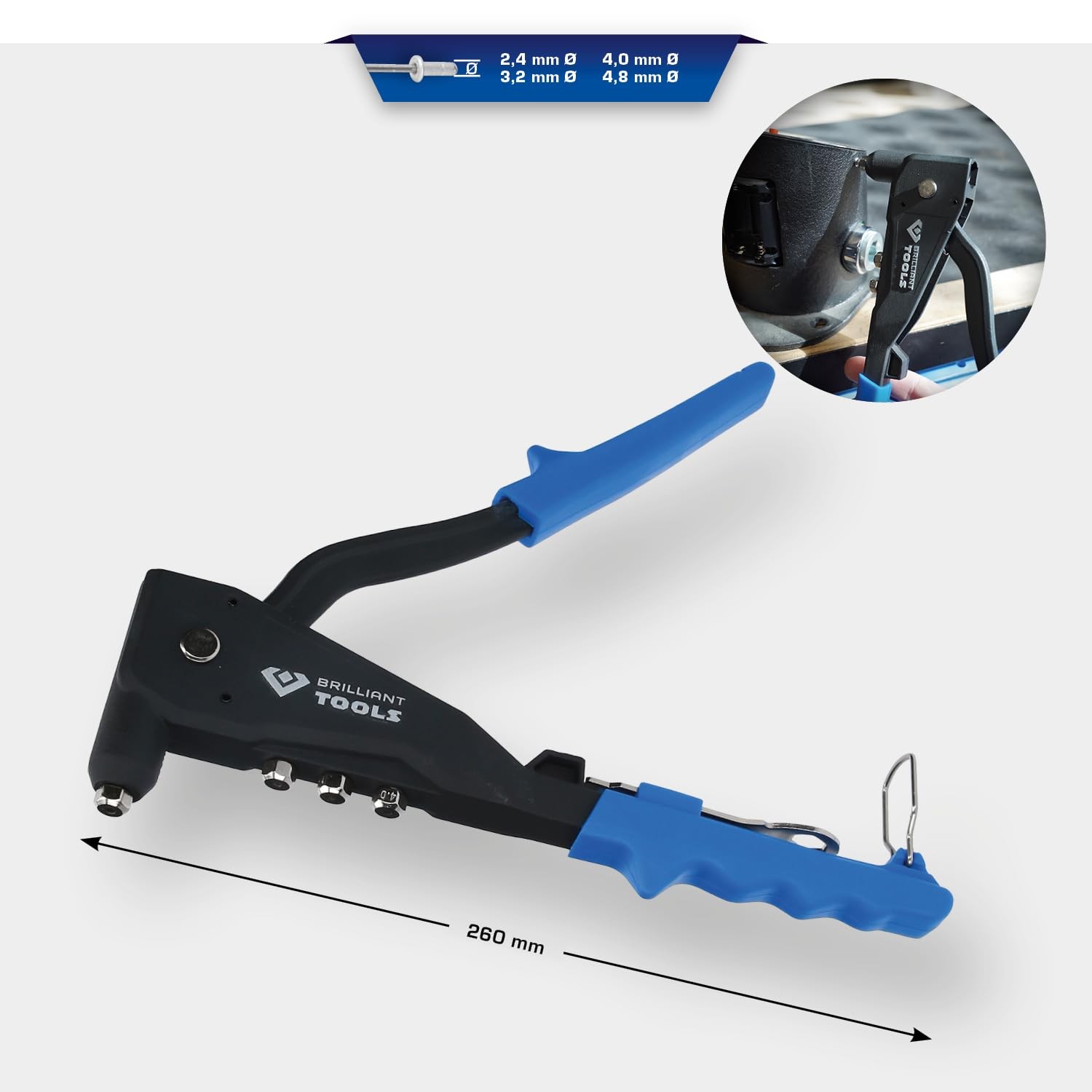 BT066901 Hand Riveter for 2, 43,24, 04,8mmD Powered by KS TOOLS