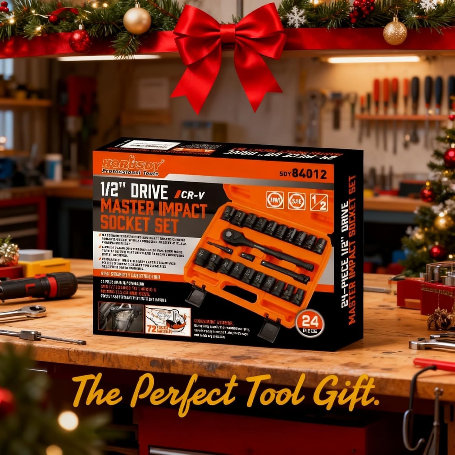 High-Quality 1/2″ Drive Impact Socket Set – 24 Pieces with Ratchet & Extension