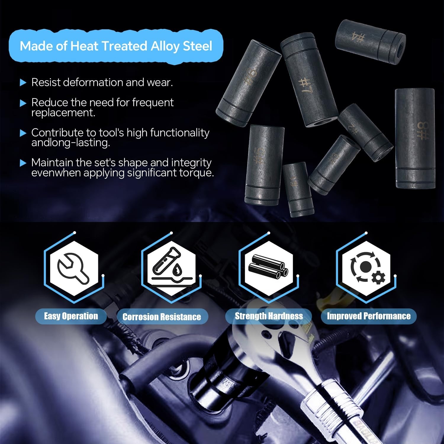 8-Piece Tap Socket Set – 1/4″ & 3/8″ Drive, Fits Standard Taps NPT & Metric, Wre