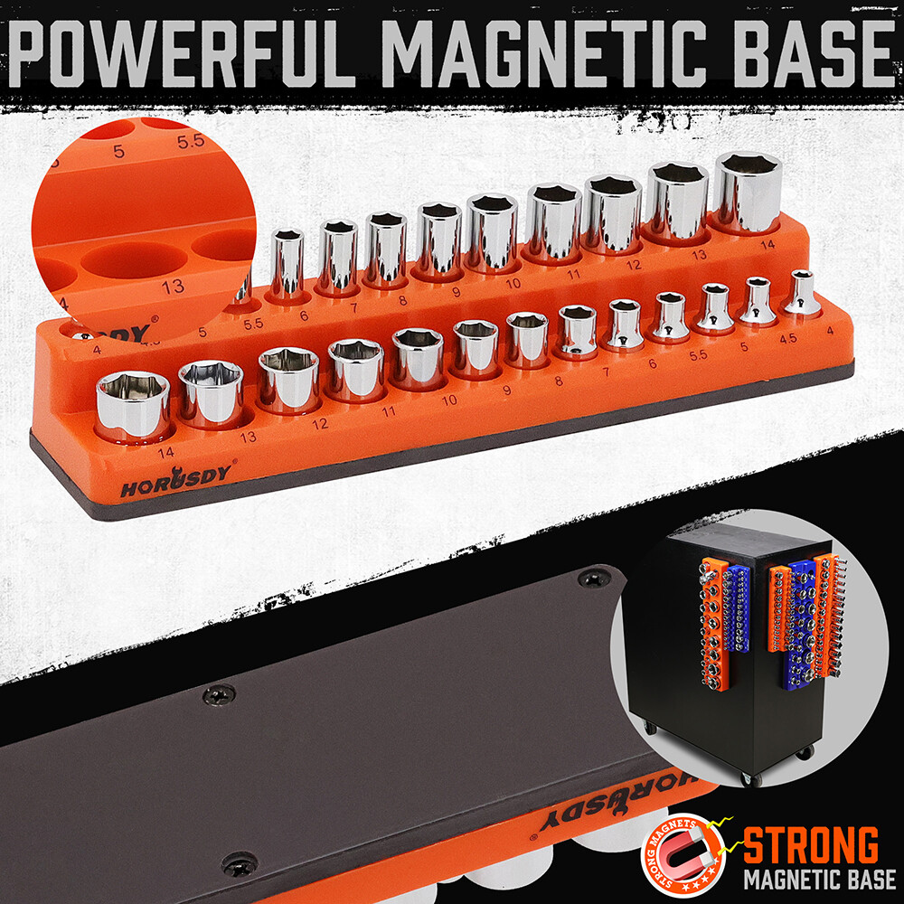 Magnetic Socket Organizer Holder 6-PACK Set 1/4» 3/8» 1/2» Metric SAE 143pcs