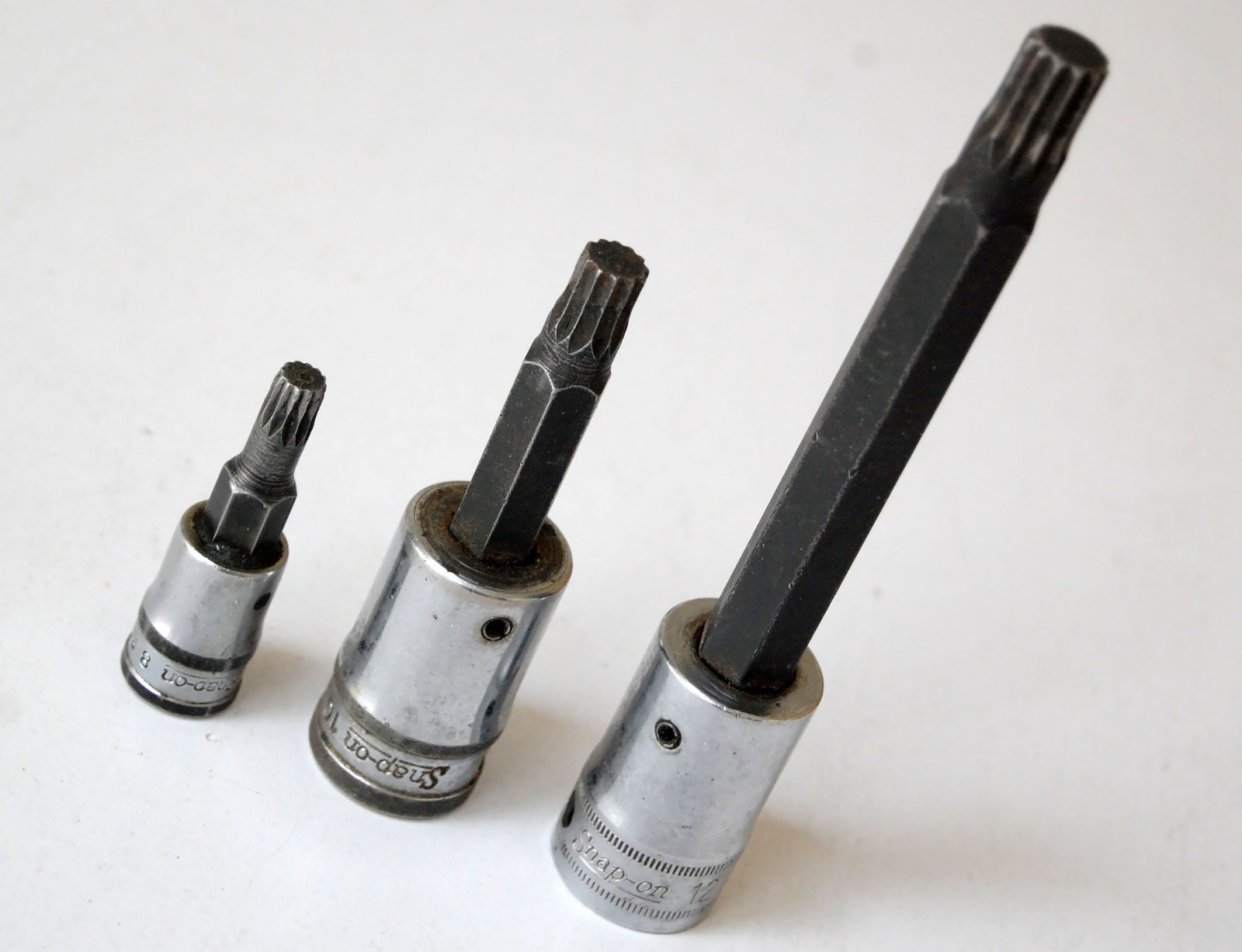 Three Snap-on Triple Square Bit Driver Sockets 8mm & 10mm Regular & 12mm Long