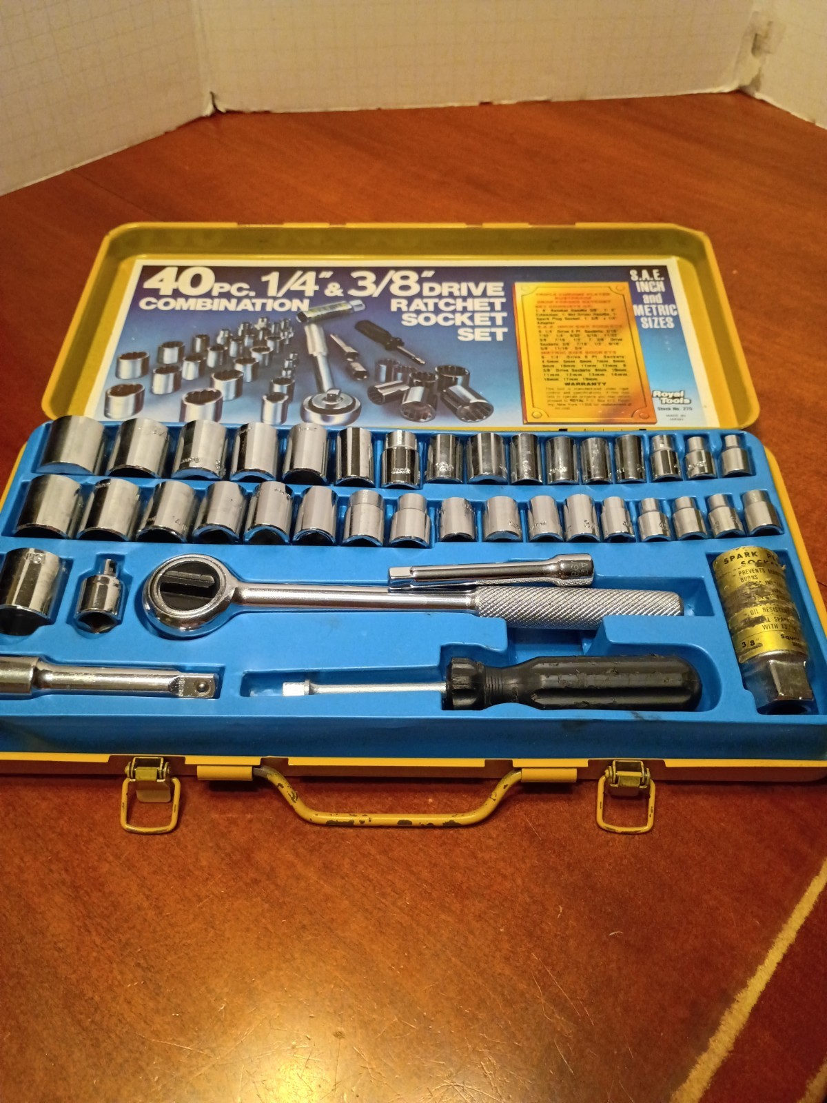 1978 Royal Tools 40 Piece SAE & Metric Ratchet Socket Vtg Tool Set No. 275 Japan