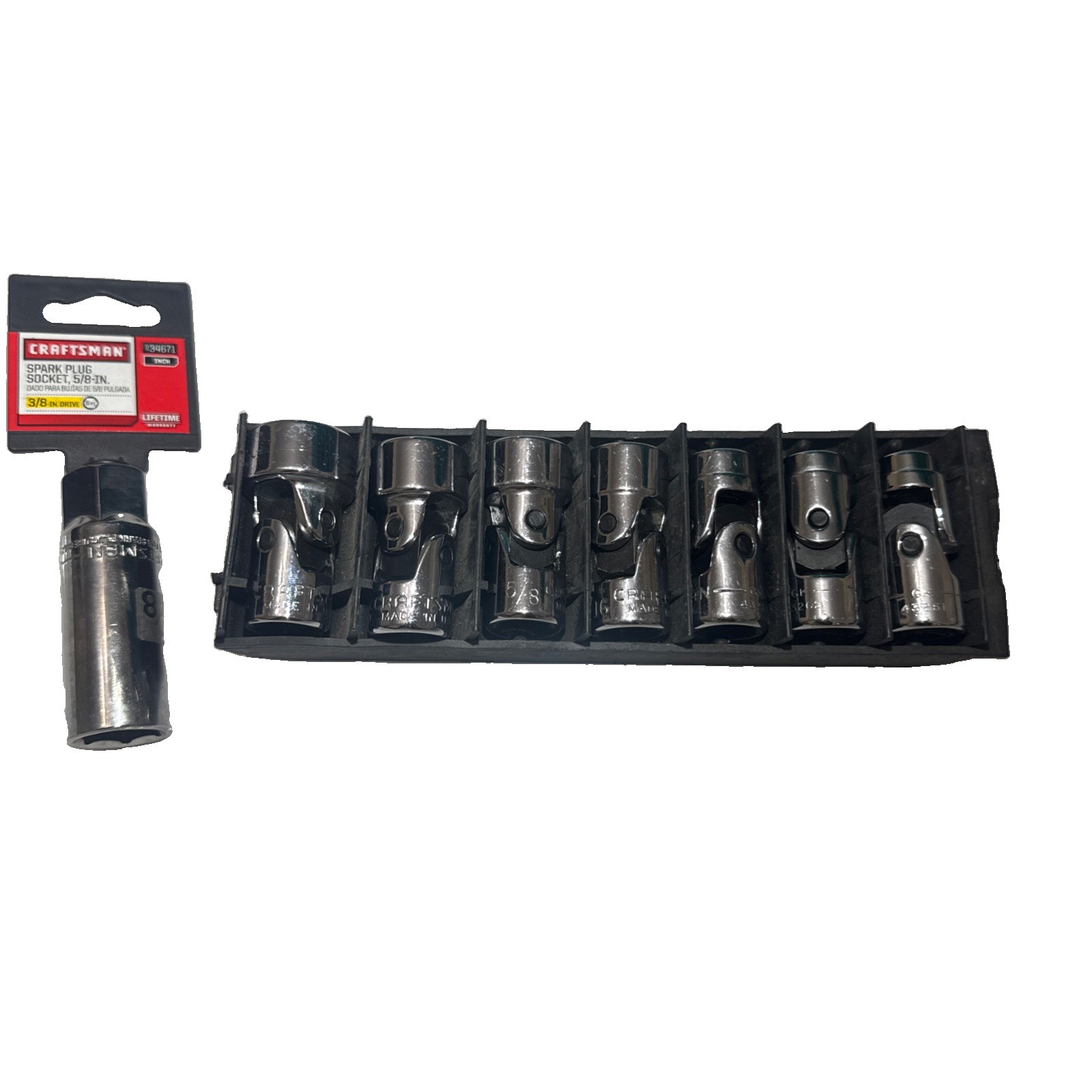 Craftsman Swivel 7pc Set 3/8″ Drive 6 Pt. SAE 3/8” to 3/4” and spark plug socket