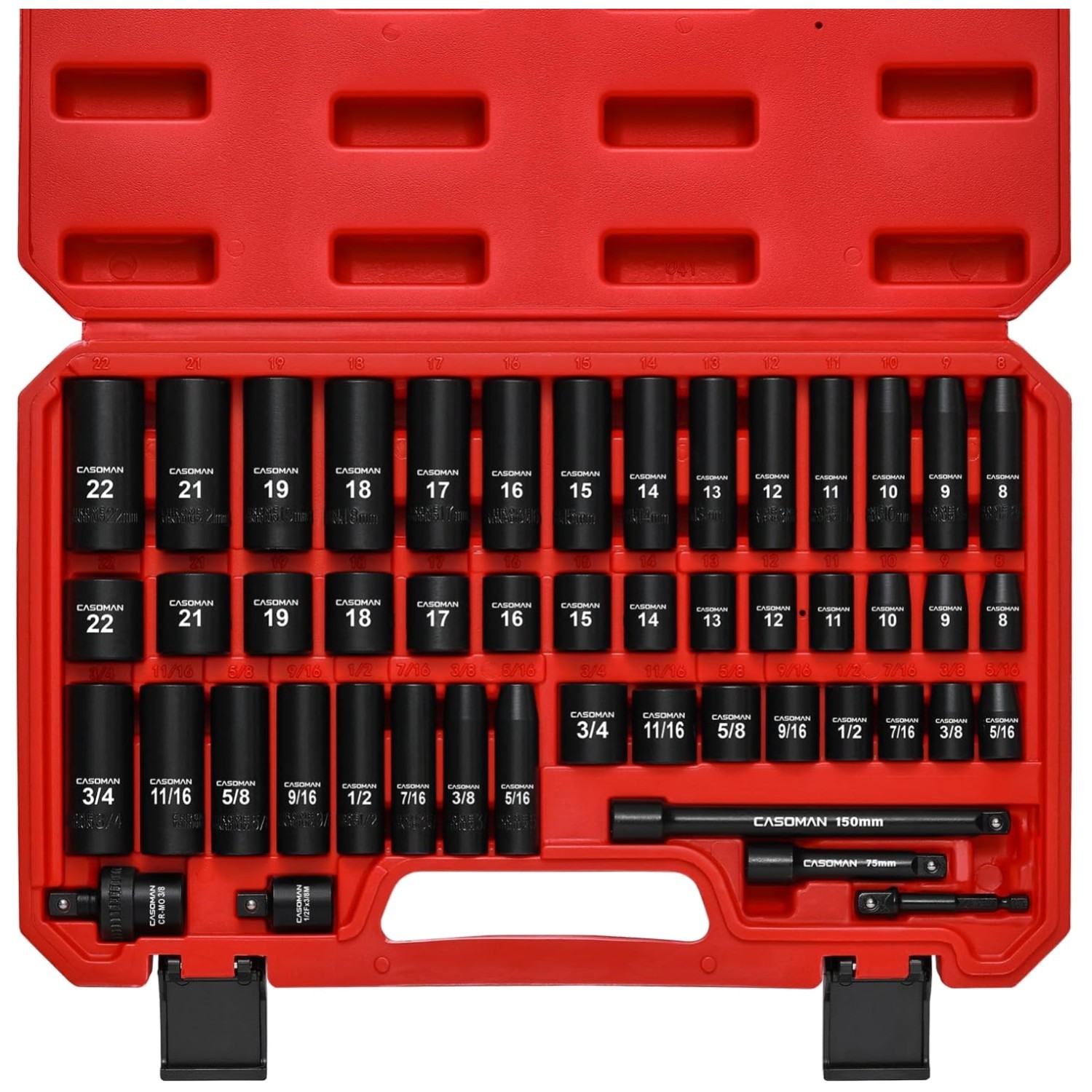 Chrome Vanadium Steel Socket Set, 49-Piece SAE/Metric