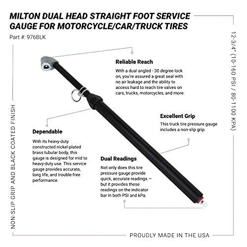 Milton 976BLK Dual-Head Angled Chuck Service Gauge, Matte Black Poly, 10-160 PSI