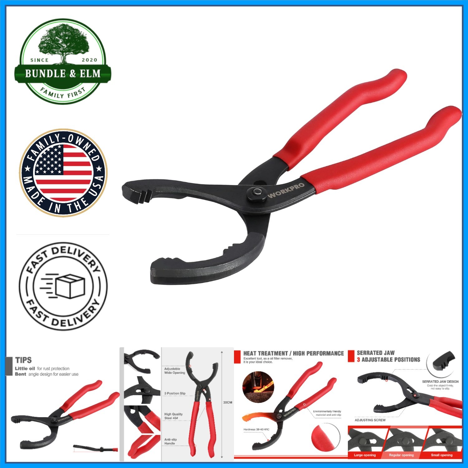 12-Inch Adjustable Oil Filter Pliers for Engine and Conduit Removal Tasks