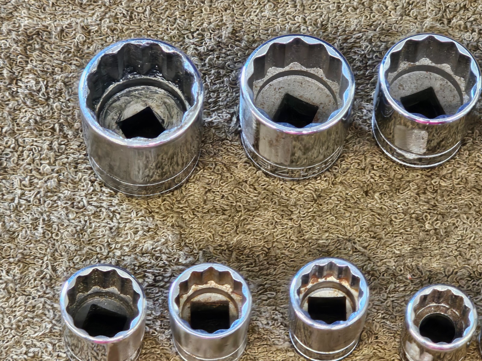 13 Snap On Socket Set 3/8″ Drive F F301 12 Point SAE 15/16 7/8 13/16 3/4 11/16