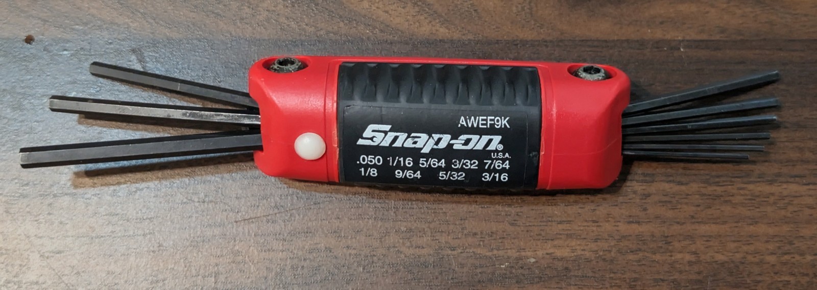 NOS. AWEF9K Snap-On Hex Wrench Inch Size Tool Sizes .050 Mm To 3/16 In