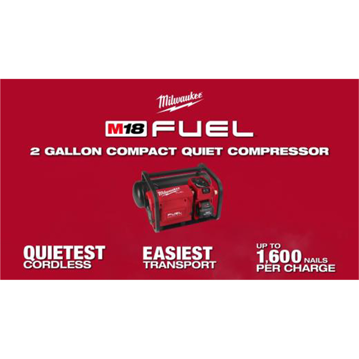 Milwaukee Tool M18 FUEL 2 Gallon Compact Quiet Compressor