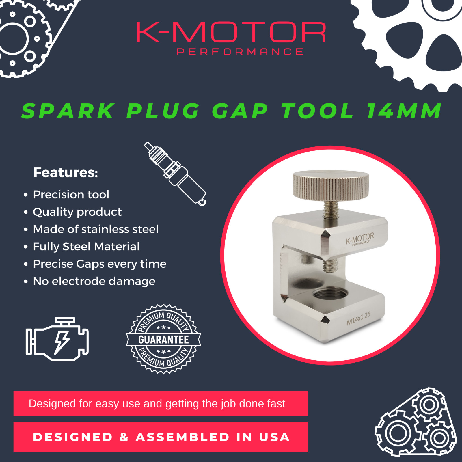 K-MOTOR Engine Spark Plug Gap Tool – 14mm