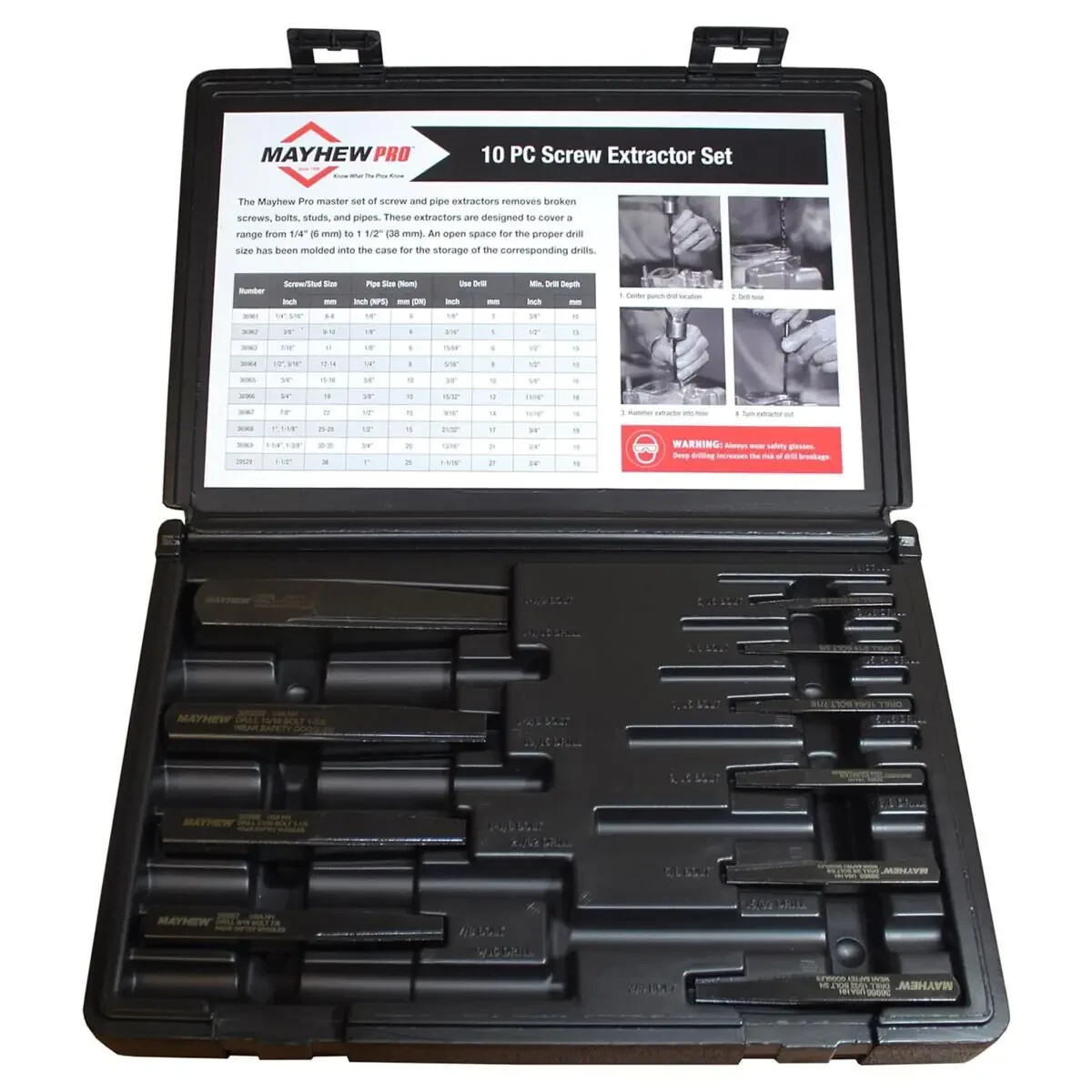 Mayhew Tools 37345 10-Piece Screw & Pipe Extractor Set