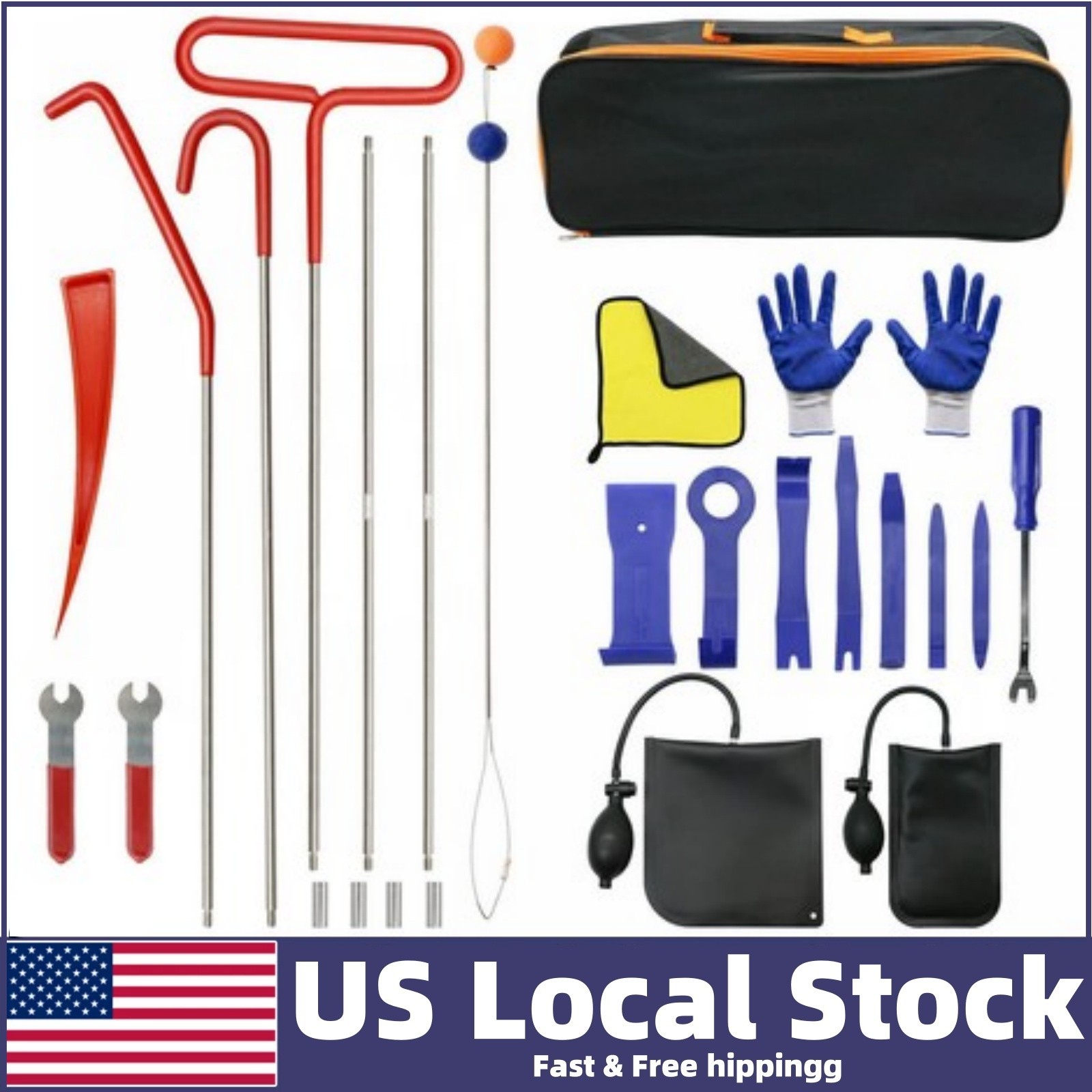 27PCS Car Tool Kit with Hook & Air Pump Portable Case for Emergency Repairs New