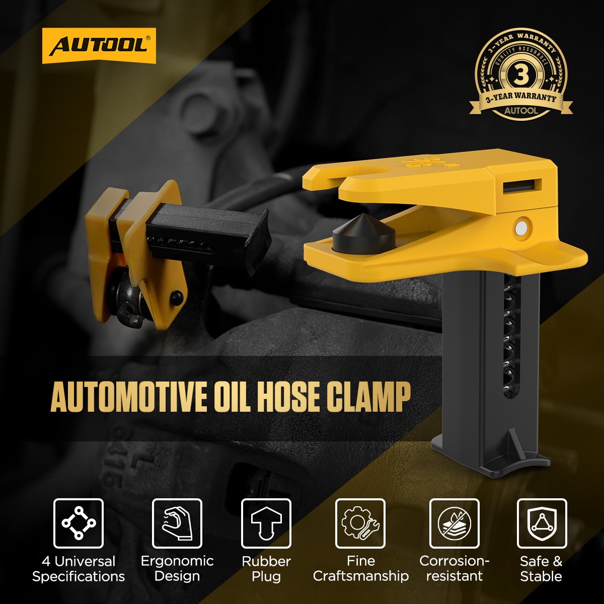 Automotive Oil Hose Clamp Set 4PC Car Brake Line Plug Tool 1/2» 3/8» 5/16»