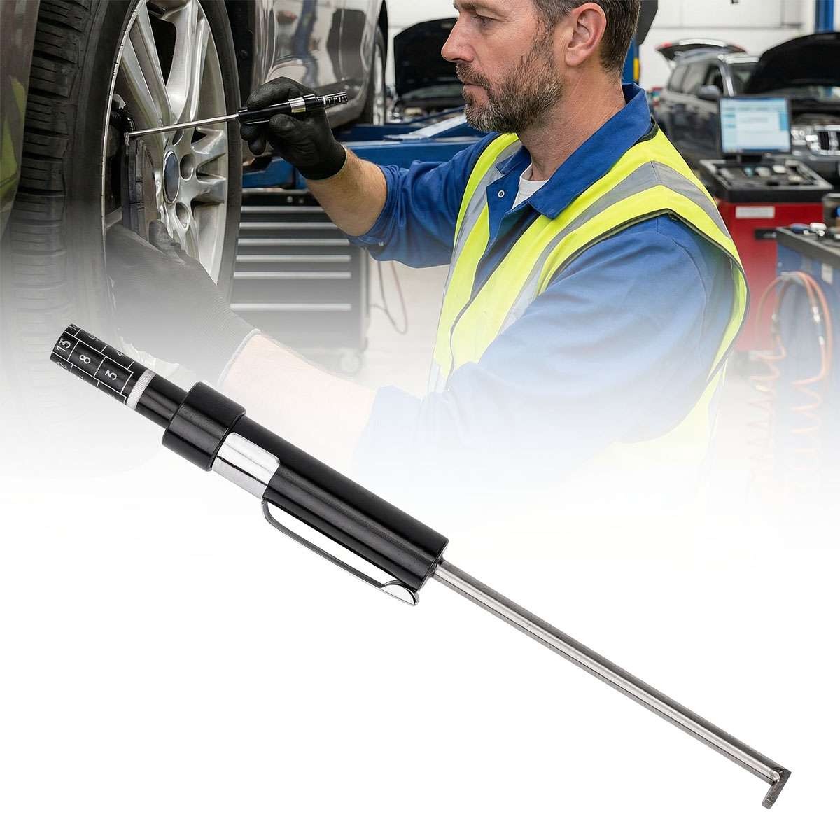 Brake Pad Thickness Gauge Measure Tool w/ Scale car Detection Pen Base Plate 6mm