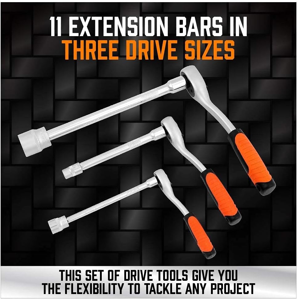 20-Piece Socket Extension Bar Set, 1/4″, 3/8″ and 1/2″ Drive Socket Extension Se