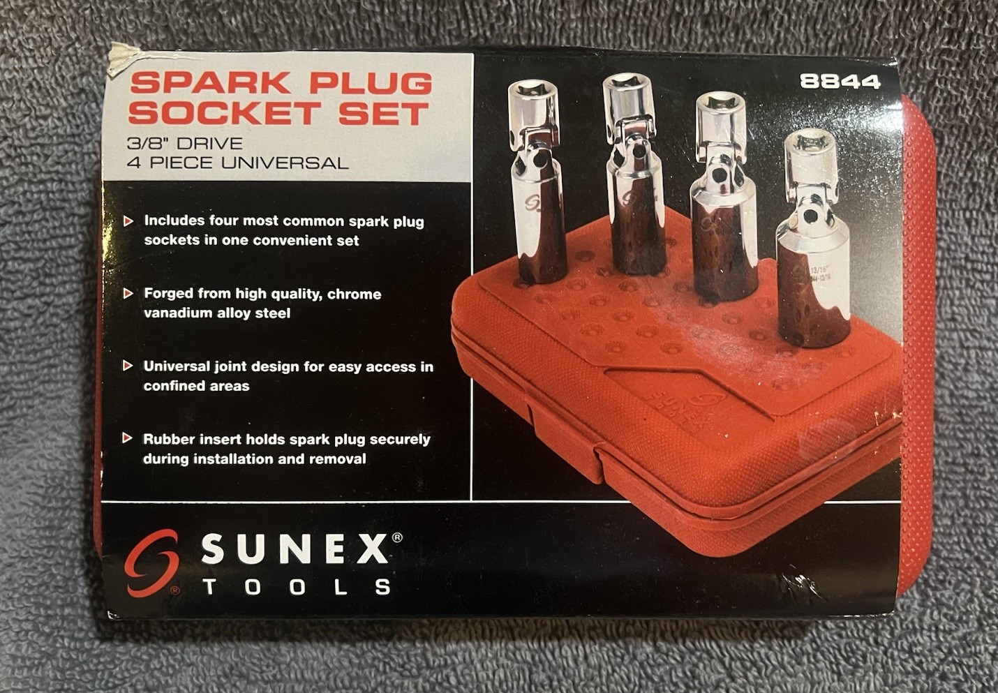 4 PC Universal Spark Plug Socket Set 3/8″ DR Sunex 8844 – 9/16″ 5/8″ 3/4″ 13/16″