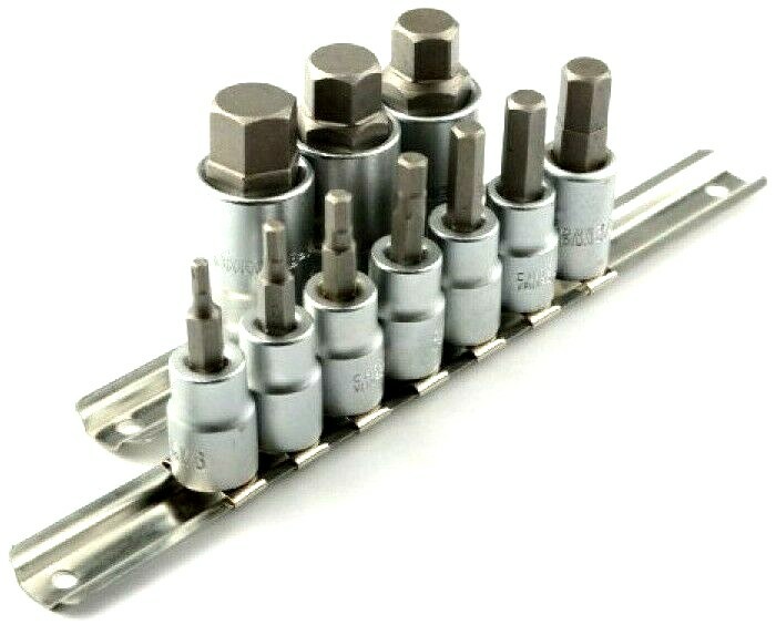 12 pcs Hex Bit Socket Set 3/8″ & 1/2″ Drive 10 sizes on Snap Holder Standard