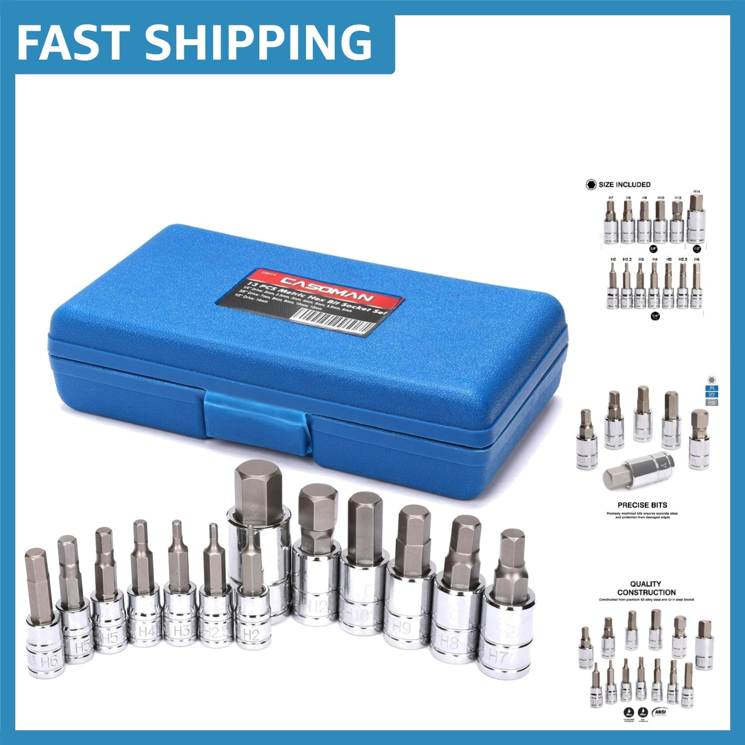 Casoman 13-Piece Metric Hex Socket Set – Durable S2 Steel Bits, Carrying Case