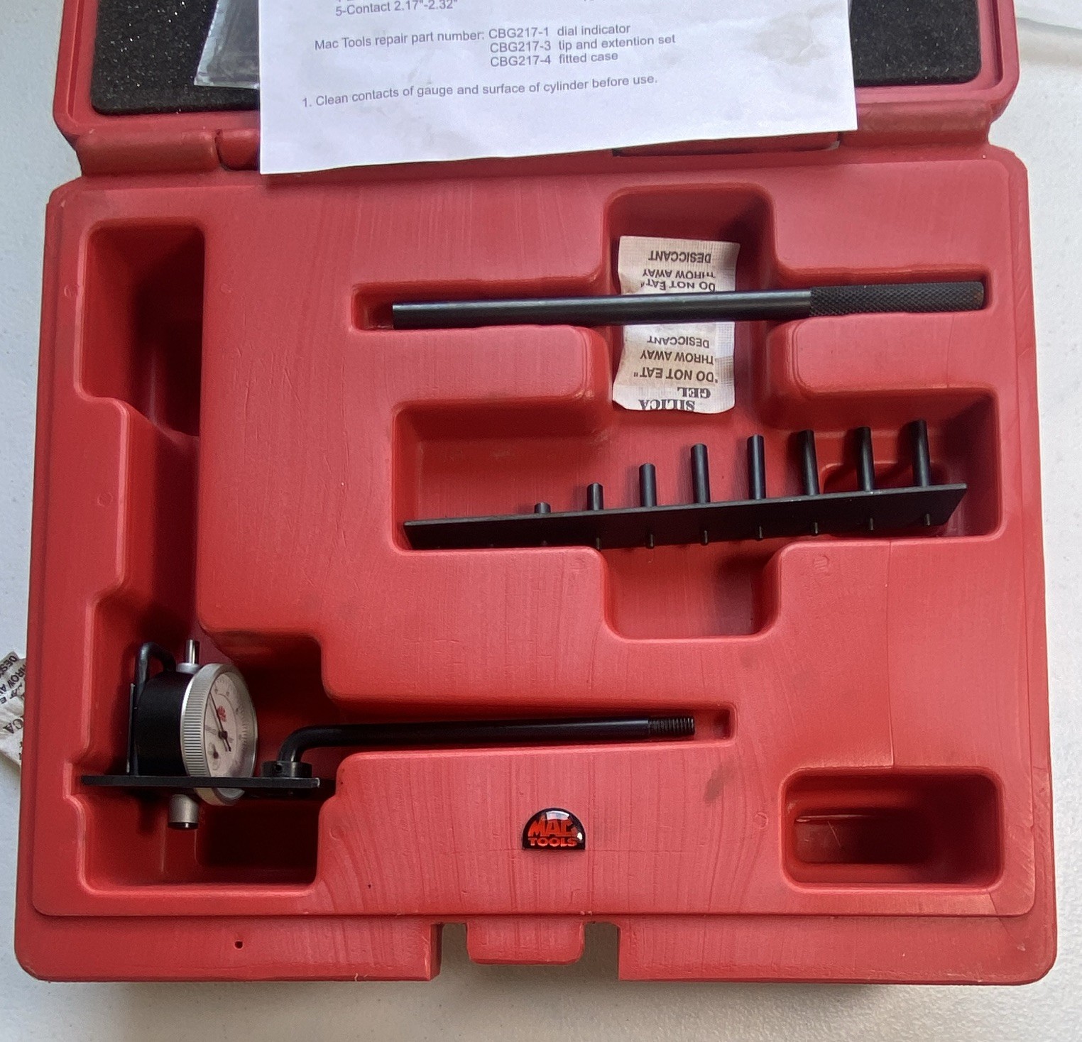 Mac Tools Cylinder Bore Gauge CBG217 with Case and Instructions Like New Cond