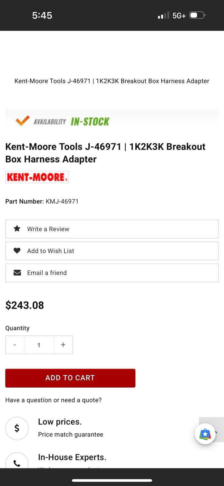 Kent-Moore J 46971 Break Out Box Harness Adapter Allison