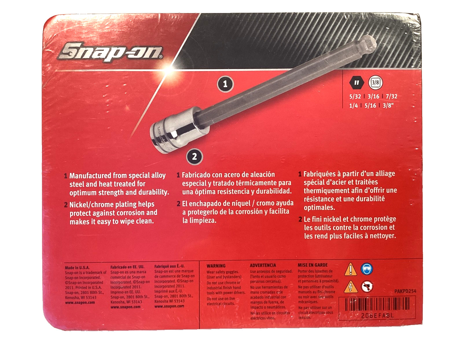 Snap On NEW 6 Piece 3/8” Drive SAE Long Ball Hex Bit Socket Set 206EFABL SEALED