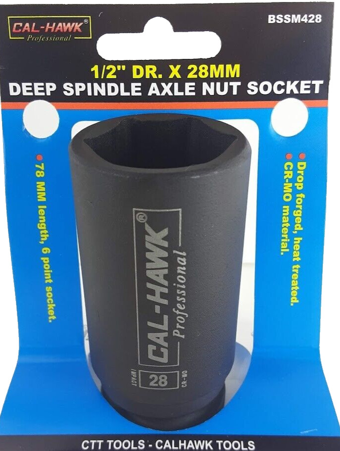 1/2″ DR. x28 mm Deep Spindle Axle Nut Socket CR-MO Material 78 mm length 6 point
