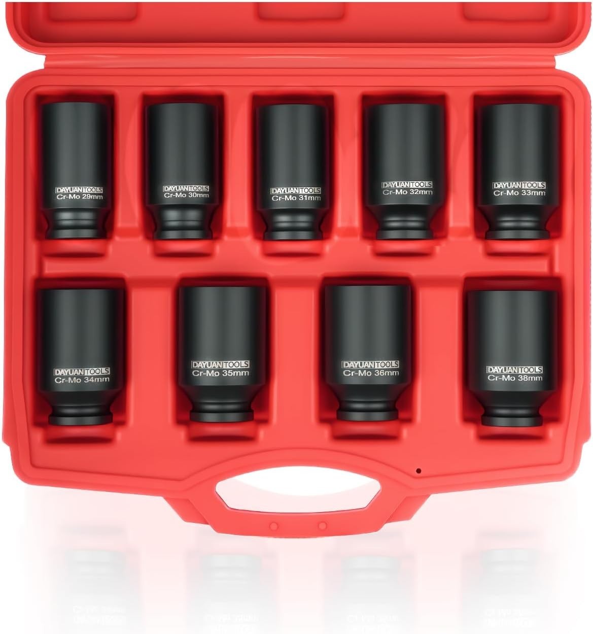 Durable 9-Piece Hex Drive Axle Nut Socket Set, 29-38mm Sizes for Most Vehicles