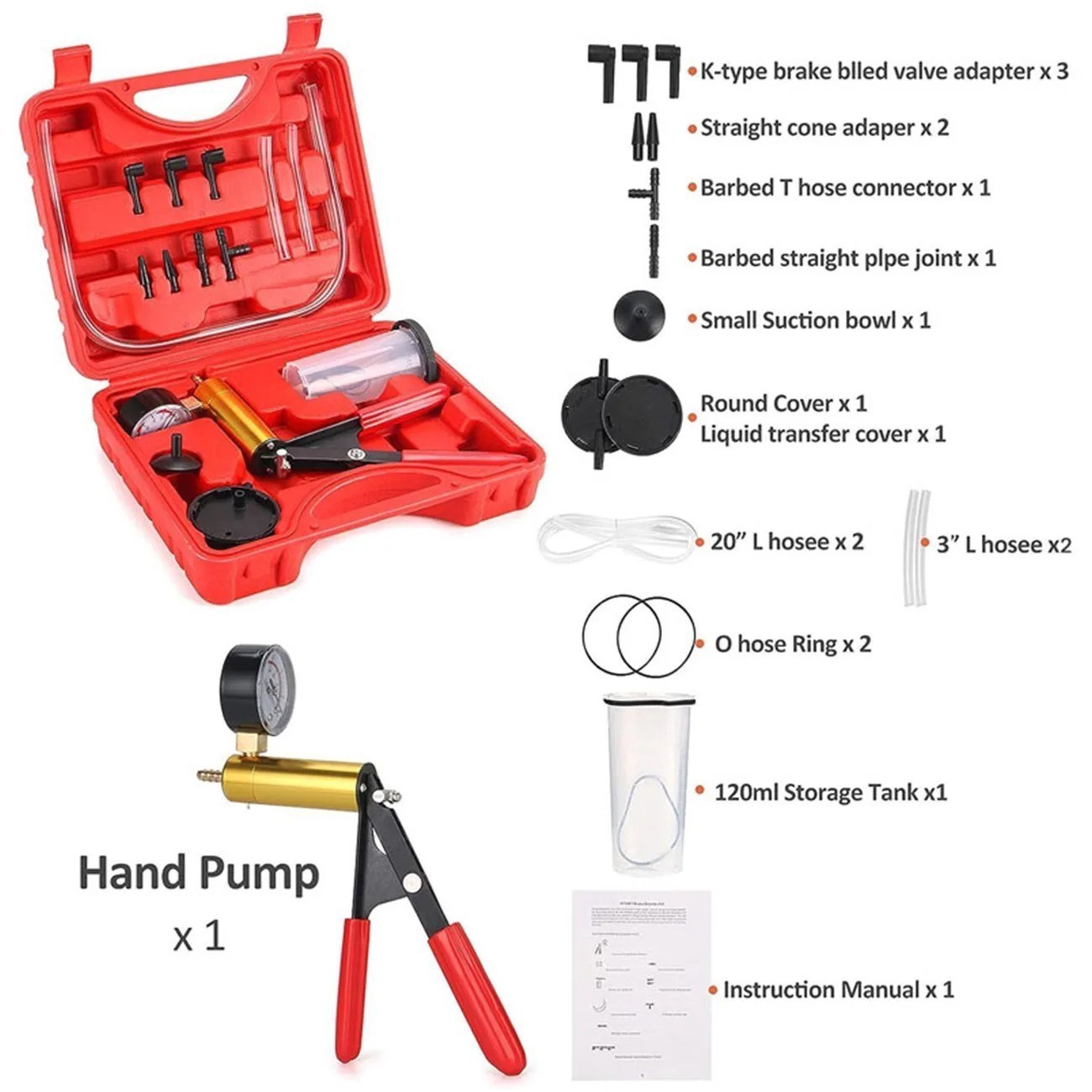 Manual Vacuum Pressure Pump Brake Fluid Drain Kit Vacuum PistolPump Tester Kit