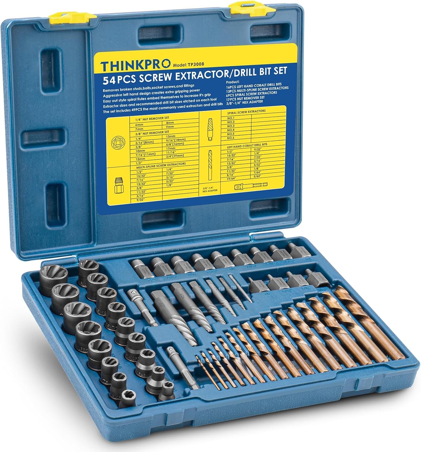 Screw & Bolt Extractor Set and Left Hand Drill Bit Kit,54 PCS Easy 54-piece