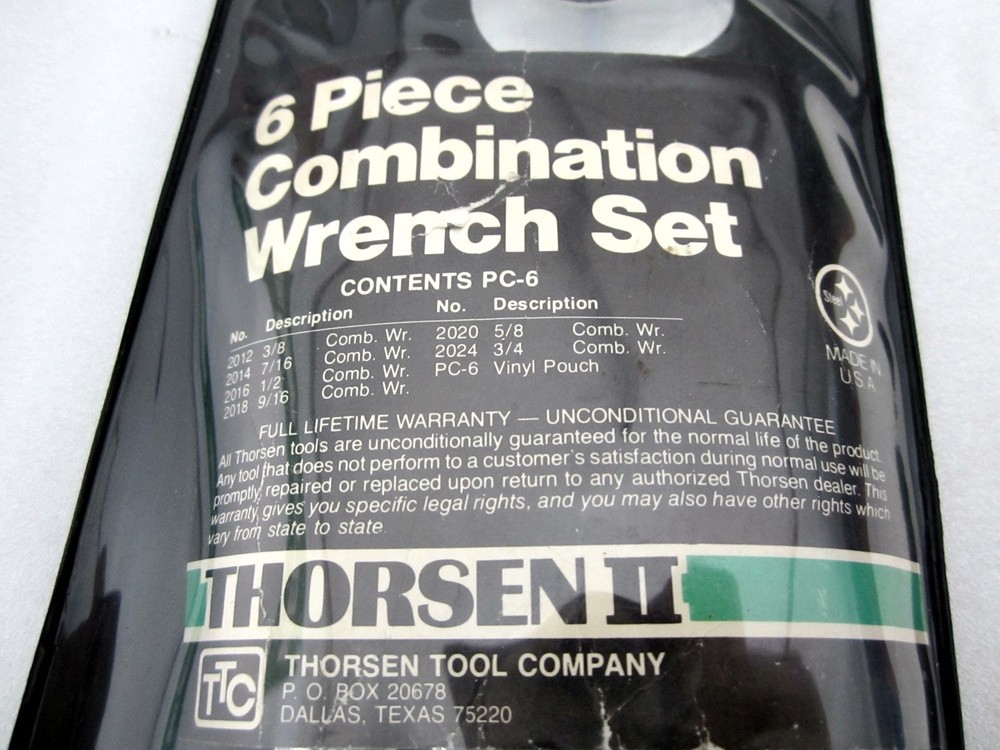 Vintage Thorsen 6pc SAE Combination Wrench Set PC-6 Made in USA