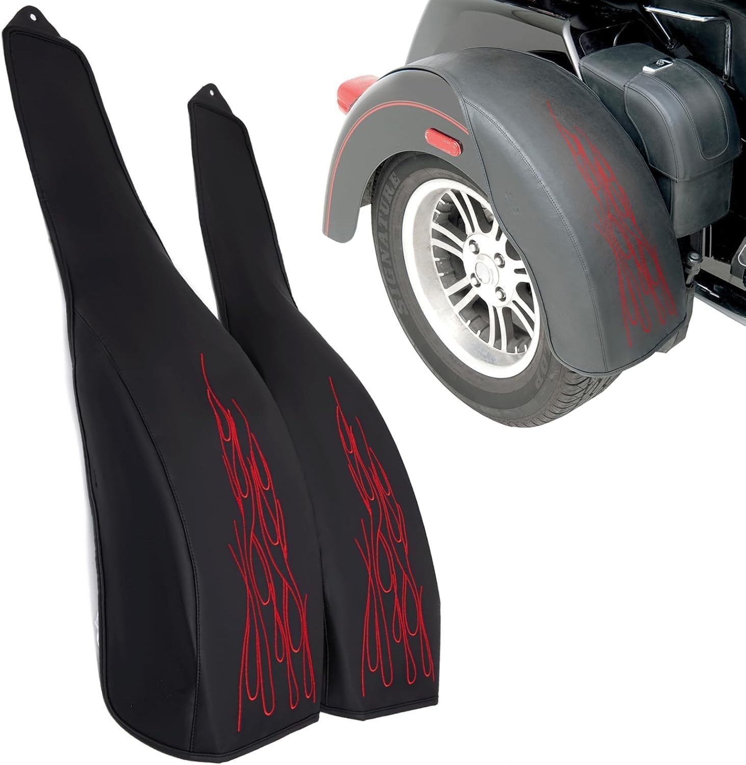 PU Leather Flame Rear Trike Fender Bra for Harley Tri Glide Ultra Classic FLHTCU