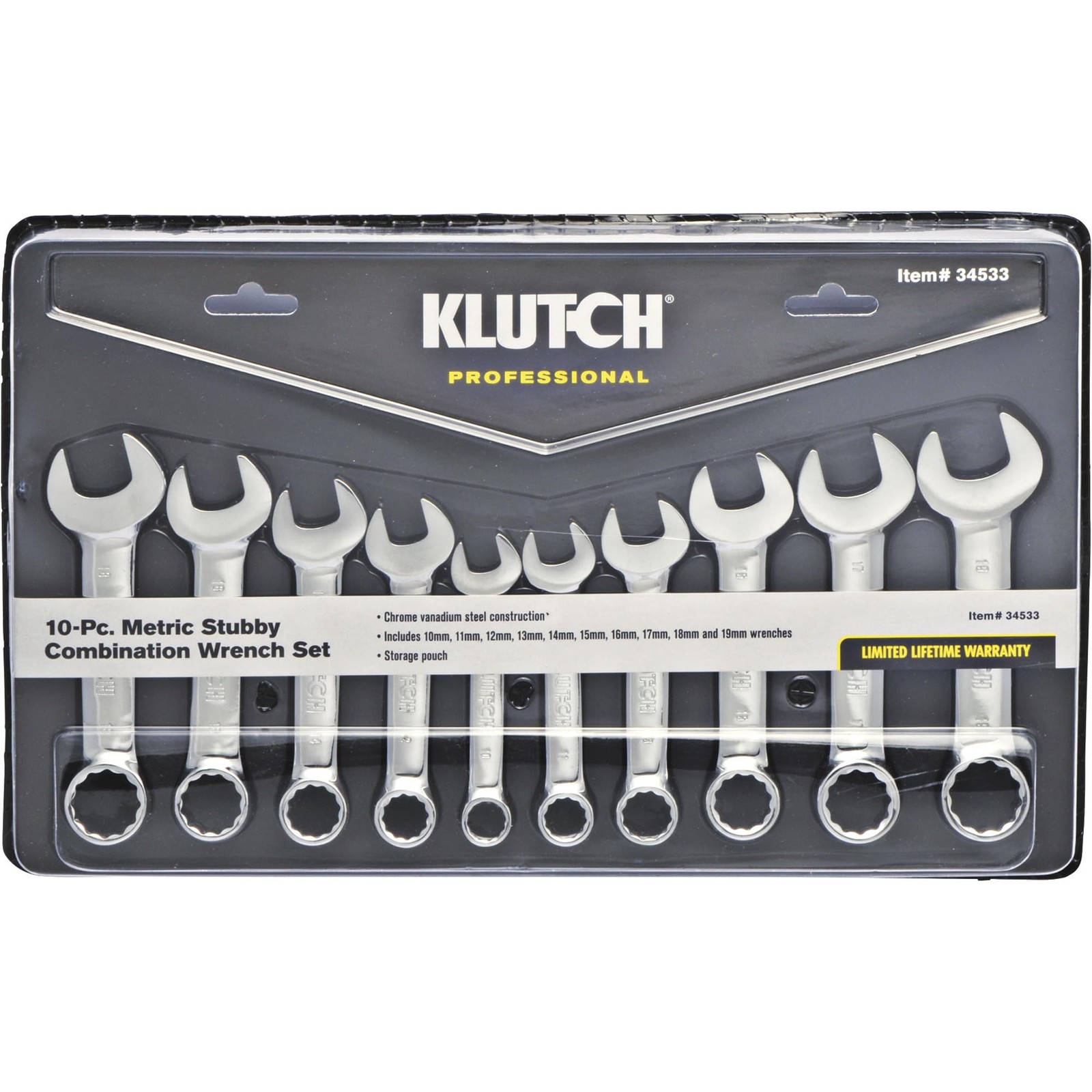 Klutch Stubby Combination Wrench Set, 10-Pc., Metric