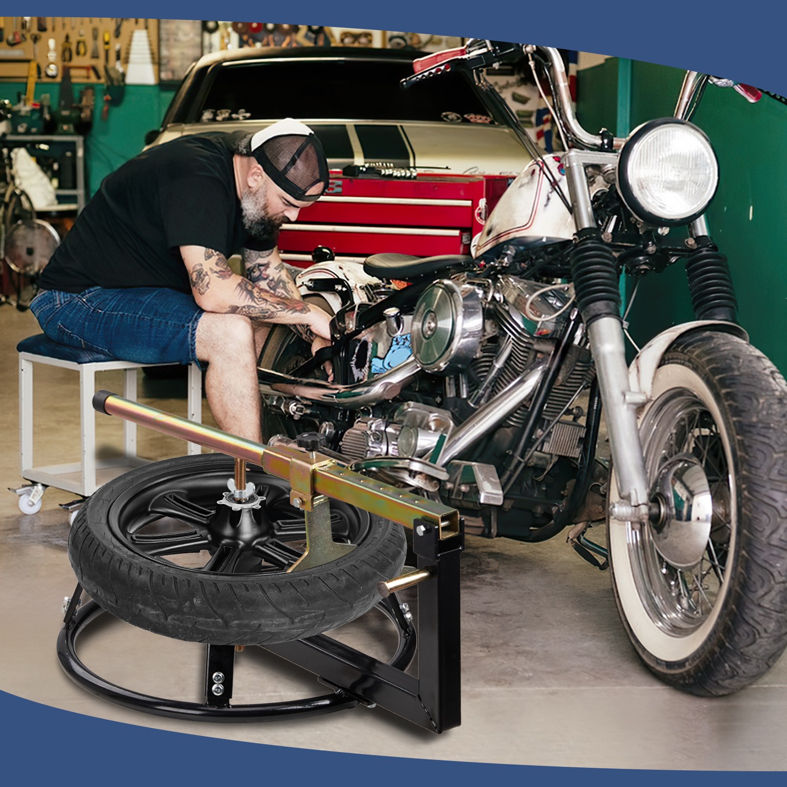 Portable Motorcycle Tire Changing Stand and Bead Breaker Black 16″ – 22″