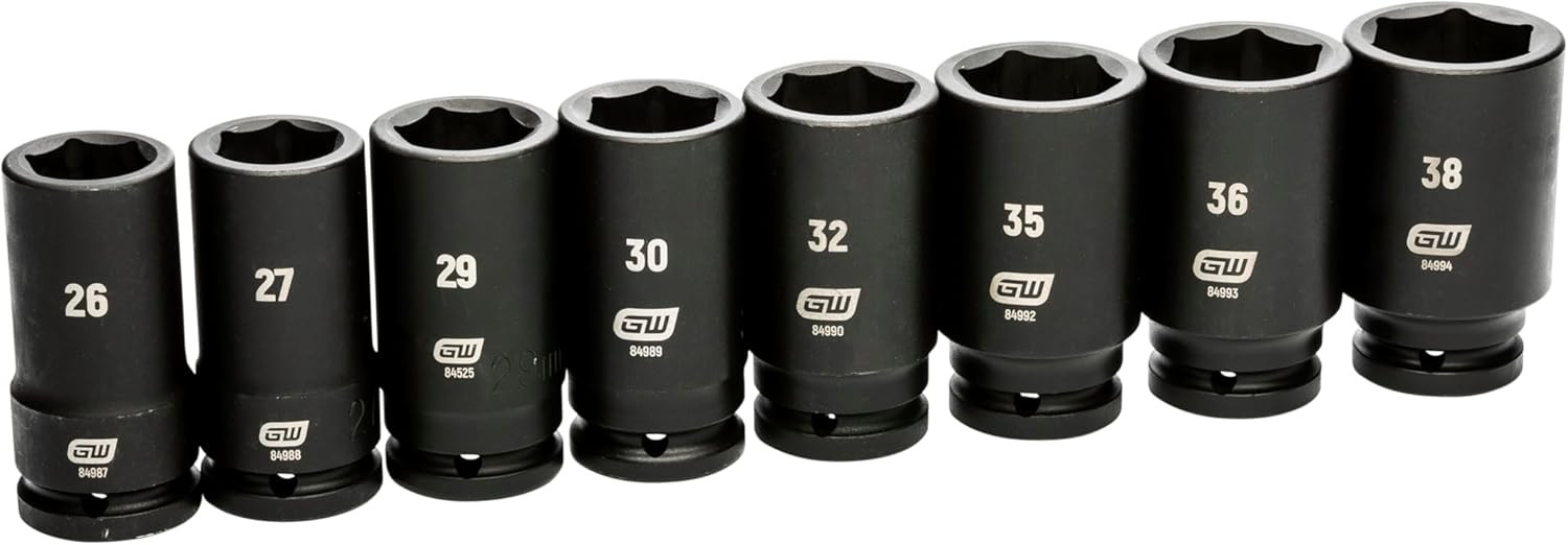 GEARWRENCH 8 Piece 3/4″ Drive 6 Point Deep Metric Impact Socket Set | Chrome