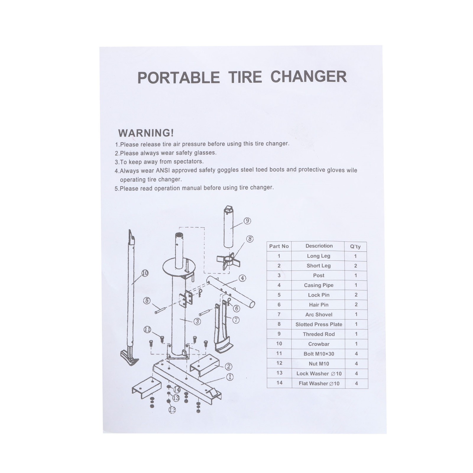 For 8″ to 16″ Portable Hand Tool Tire Bead Breaker Manual Tire Changer