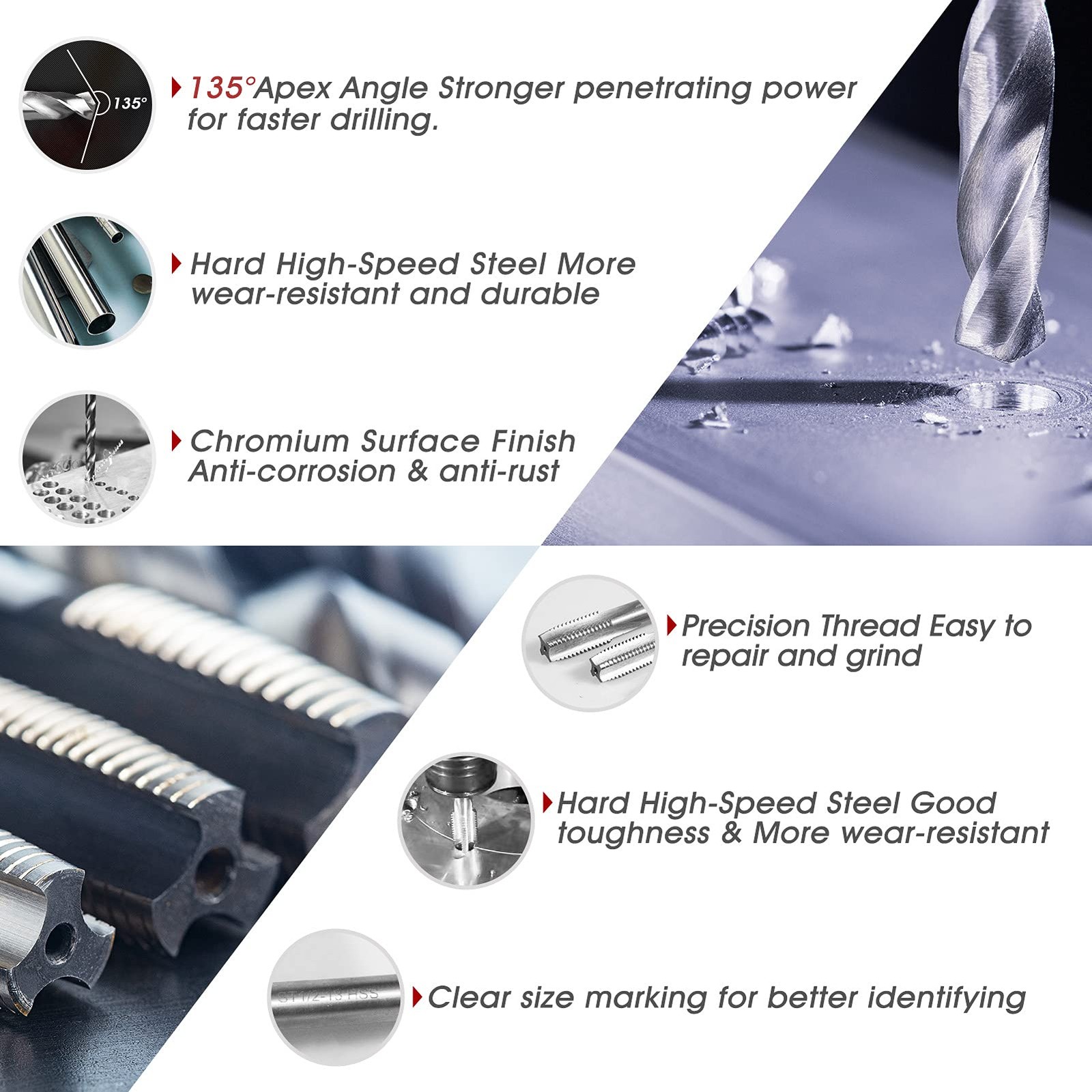 Thread Repair Kit, 261-Piece HSS Drill Helicoil 261 PCS SAE & Metric