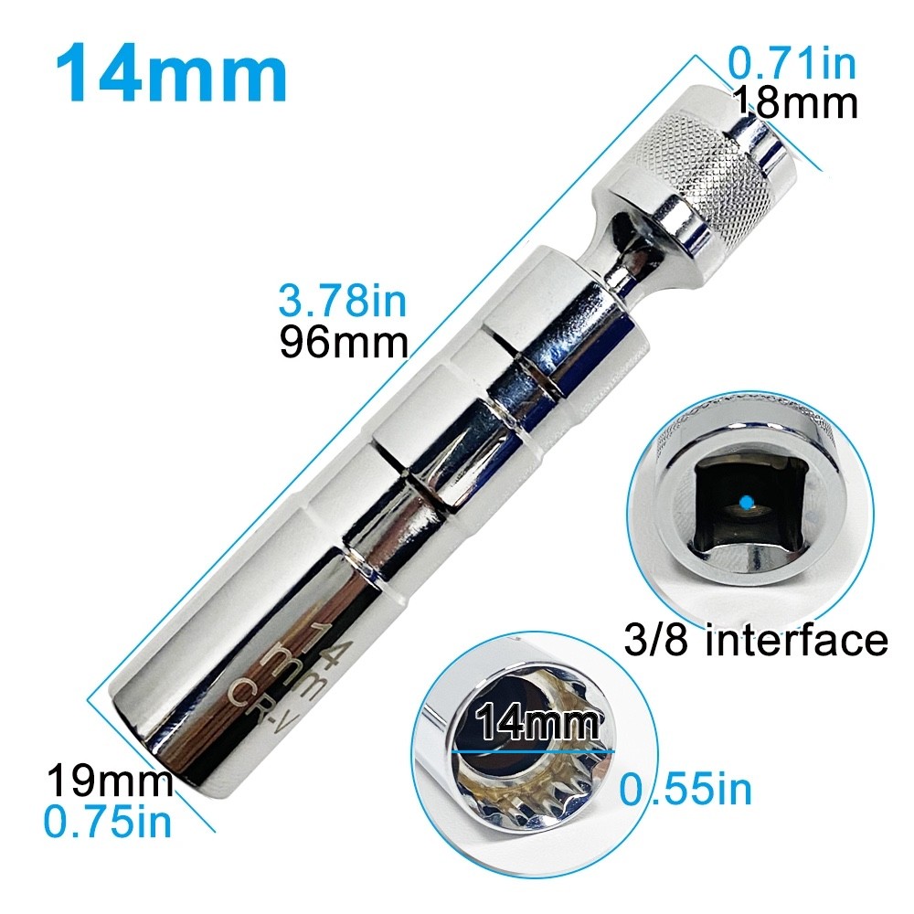 14mm & 16mm Thin Wall Magnetic Swivel Spark Plug Socket 12-Point Removal Tool