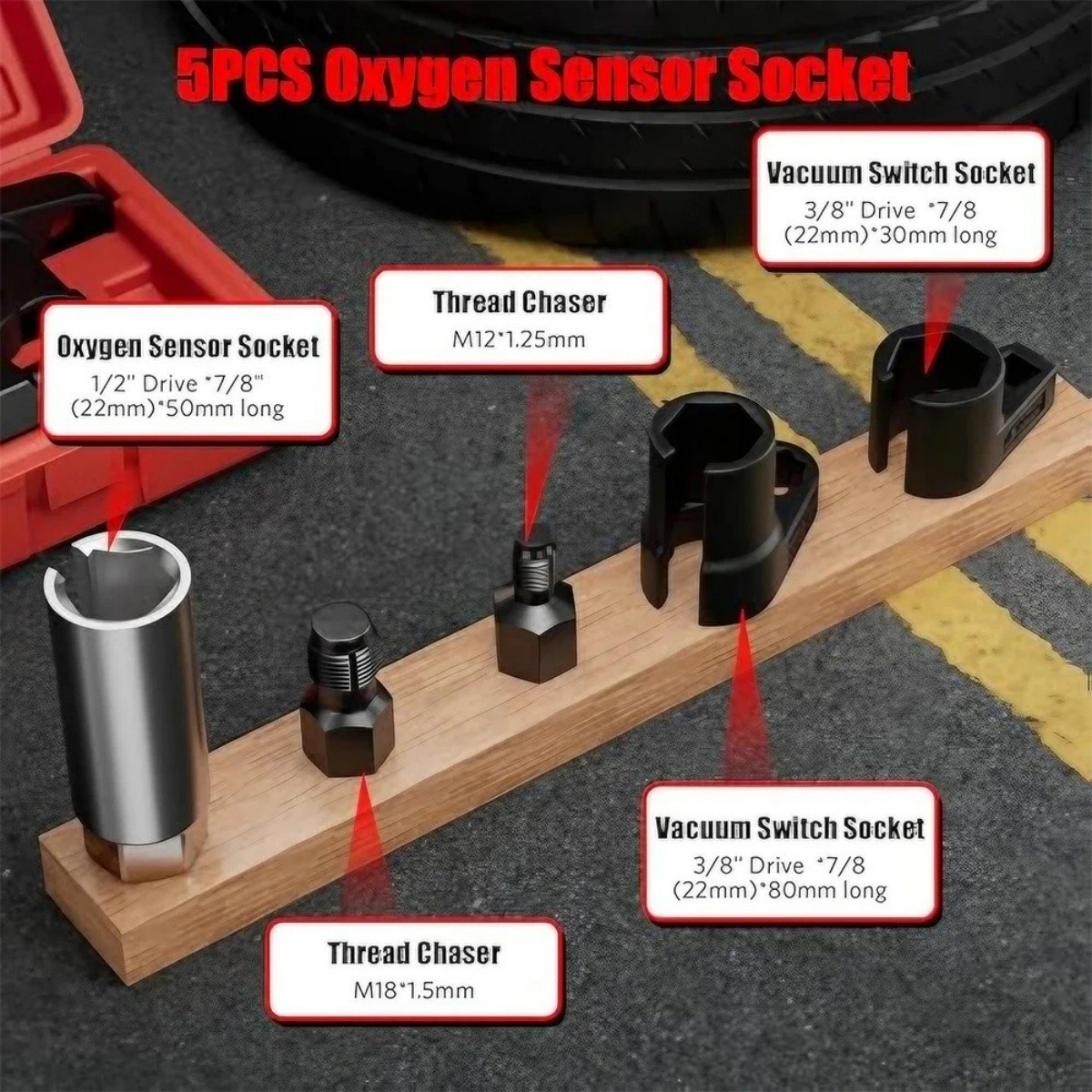 5Pcs O2 Oxygen Sensor Socket Wrench 3/8″ 1/2″ 22mm Auto Repair Installer Tool