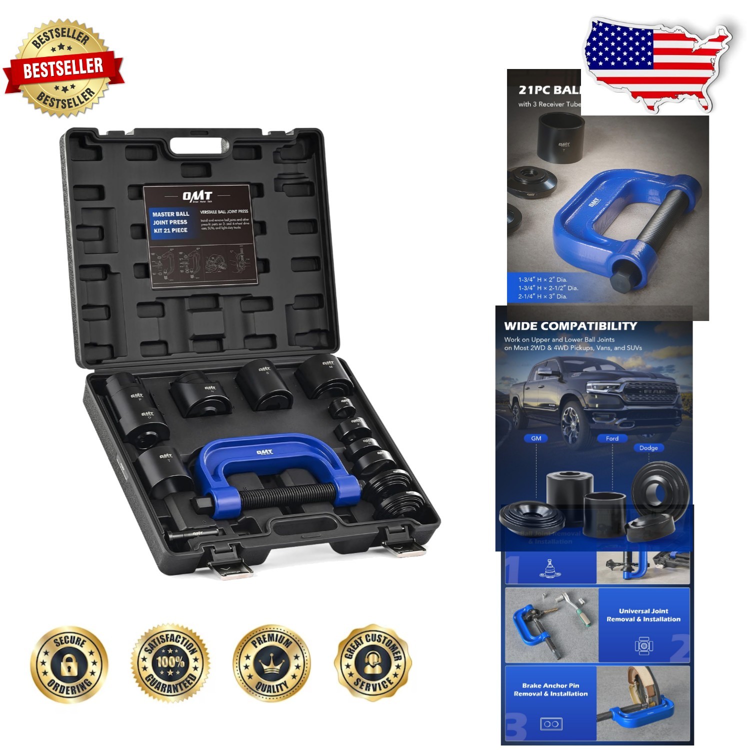 21pc Ball Joint Press Tool – Robust Steel, U Joint & Brake Anchor Pin