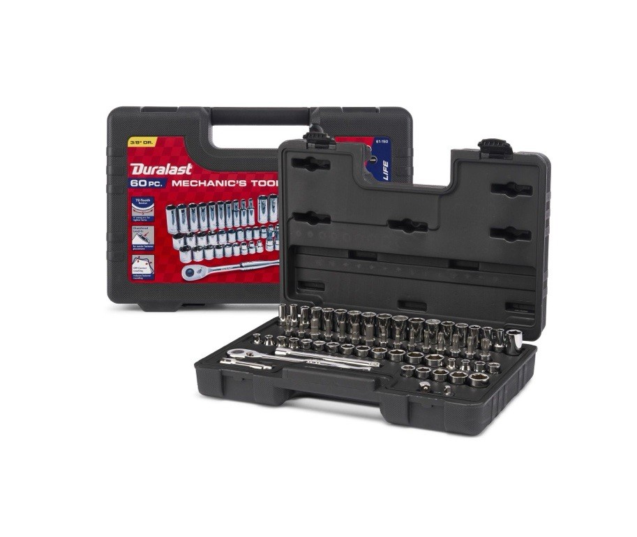 Duralast 3/8in Drive Ratchet/Socket SAE/Metric Tool Set 60 Piece