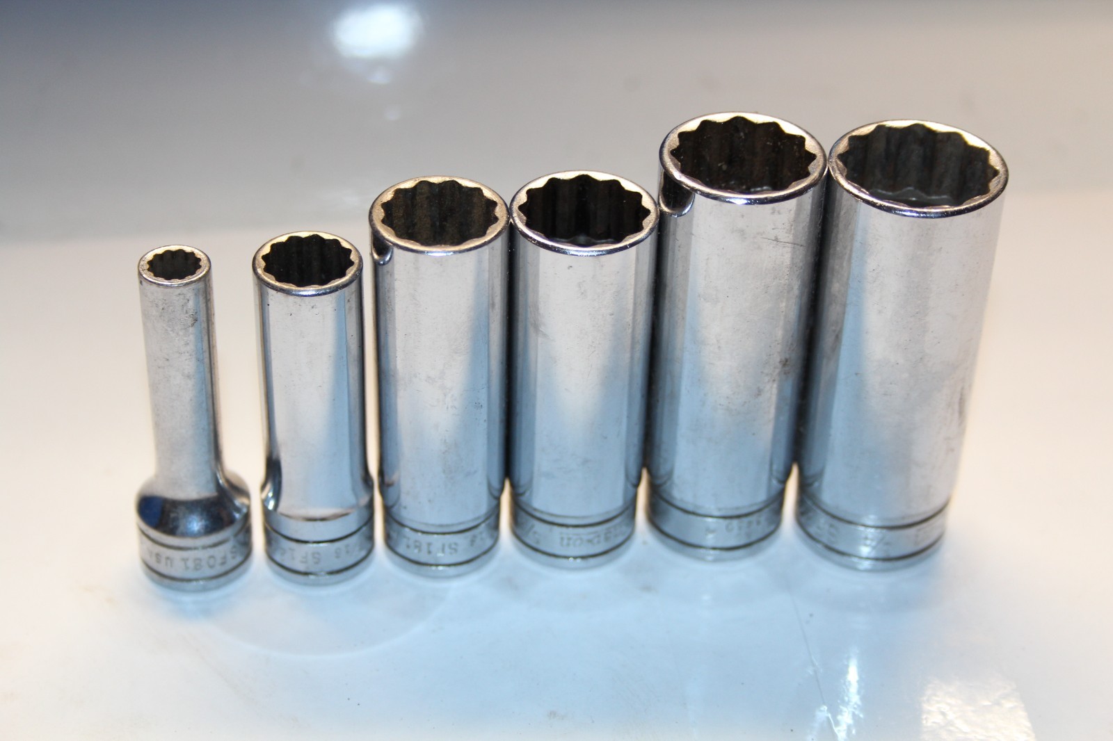 Snap-on 3/8″ Drive Deep Socket Lot (6pc) SF241 SF221 SF201 SF181 SF141 SF081 SAE