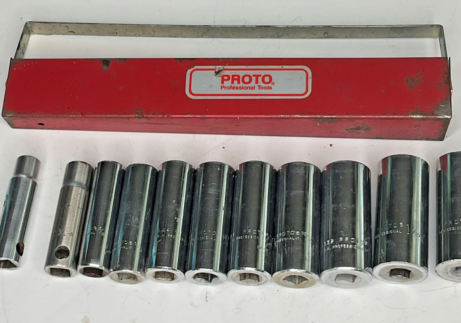 Proto 1/2” Drive Deep Socket Set 11 Pieces SAE with Tray USA