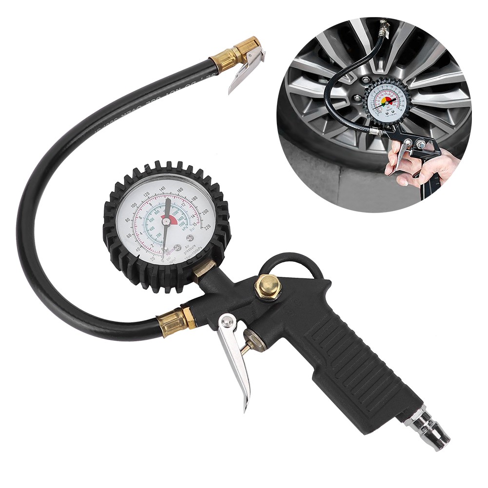 220PSI Automobile Tire Pressure Gun Inflator Gauge For Trucks Motorcycles
