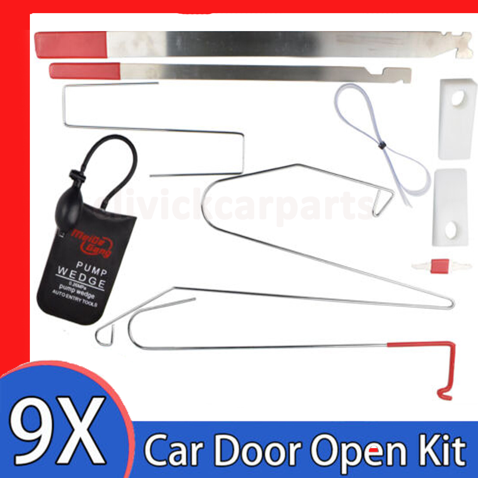9xCar Door Opening Lock Out Open Tools kit Universal door lockout tool+ Air Pump