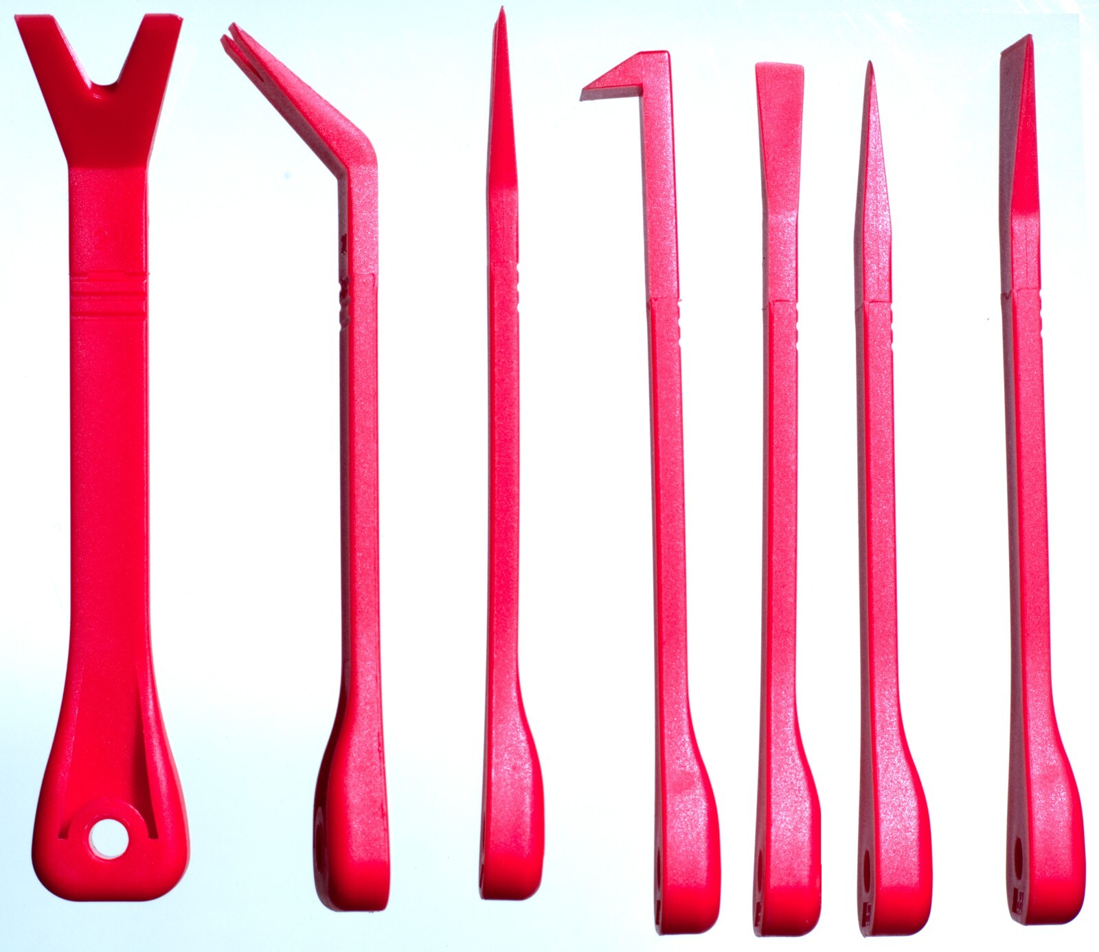 7 Piece Assorted 7in. Molded Red Plastic Interior Car Trim Remover Pry Bar Set