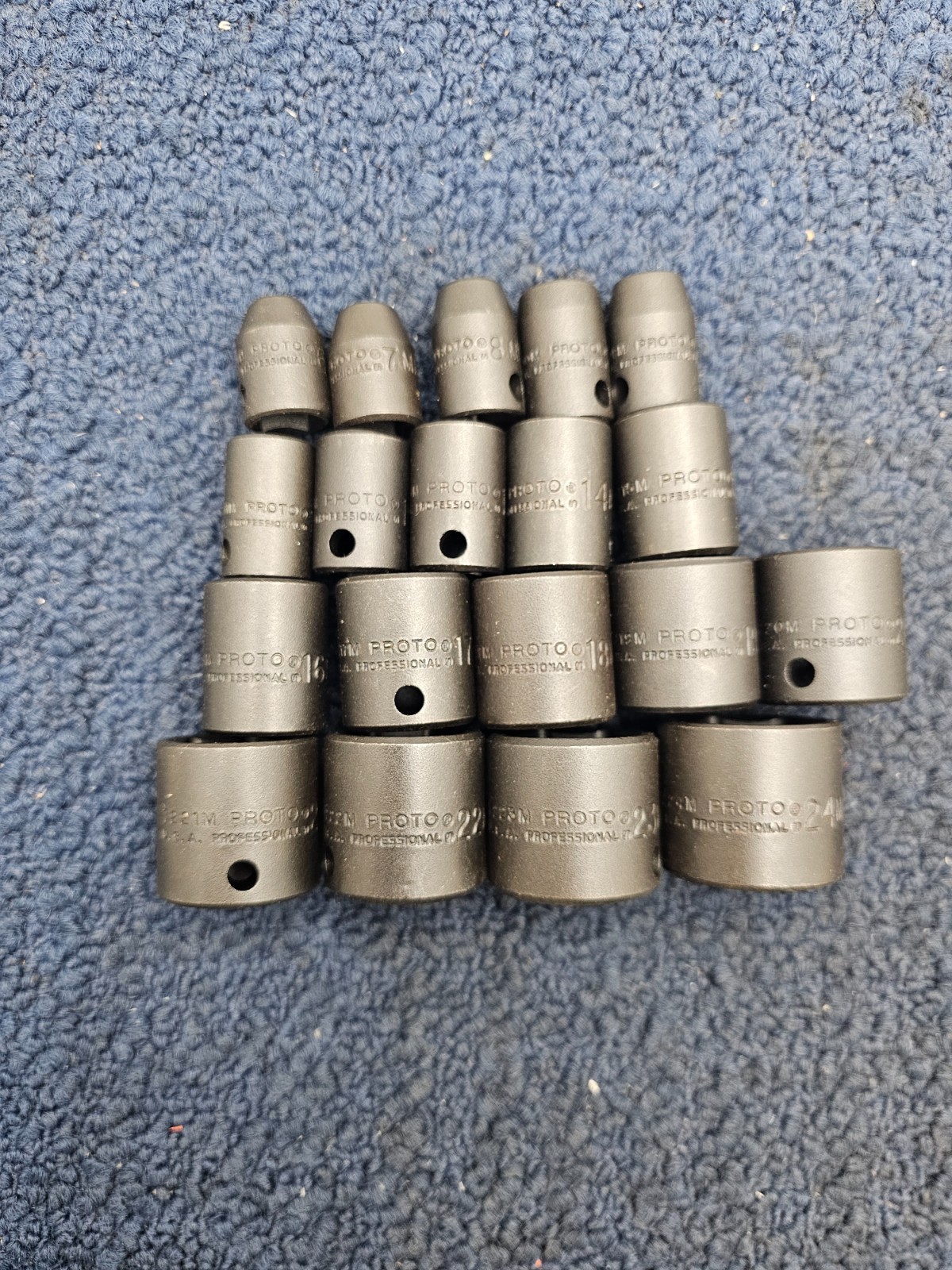 (QTY 19) Proto 6mm-24mm Standard Impact Socket 6 Point Black Oxide