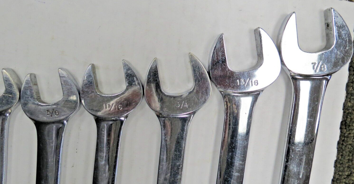 SNAP-ON 12-POINT SAE FLANK DRIVE COMBINATION WRENCHES 10PCS 5/16-7/8 OEX10 OEX28