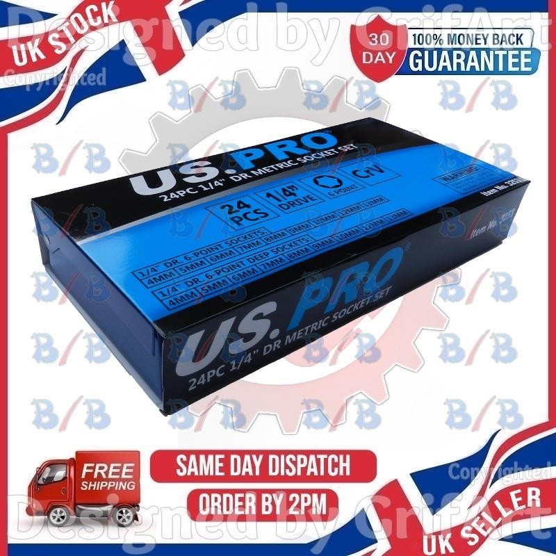 US PRO 24PC METRIC SOCKET BIT SET 1/4″ DRIVE RATCHET WRENCH EXTENSION BAR KIT